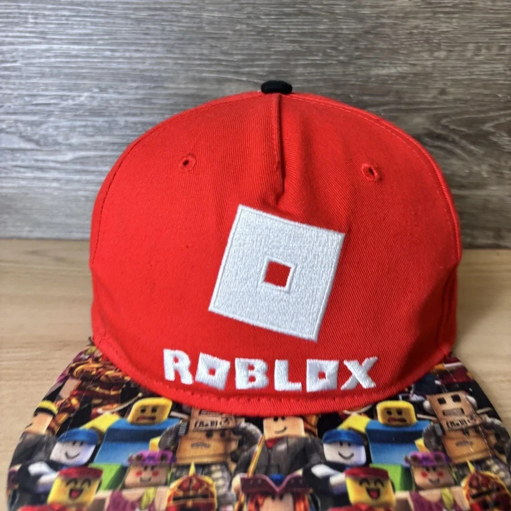 Roblox Snapback Hat Youth Red Graphic Brim Adjustable Cap Light Wear Gamer Kids